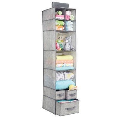 Image of mDesign Fabric Nursery Hanging Organizer with 7 Shelves and 3 Drawers - Gray