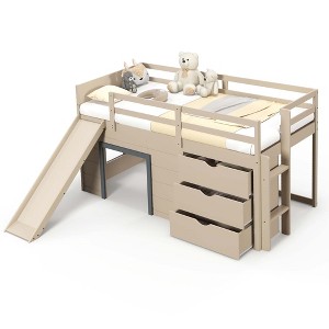 Costway Twin Low Loft bed with Slide Ladder Storage Drawers Play Game Space Wooden - 1 of 4