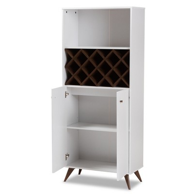 Serafino White and Walnut Mid-Century Modern Wine Cabinet