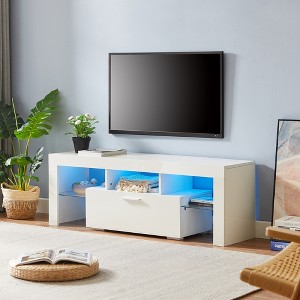 KTMBDW TV Stand for TVs up to 55 Inch, Entertainment Center with Open Storage Shelves, TV Media Console Table with LED Light Belt for Living Room - 1 of 4