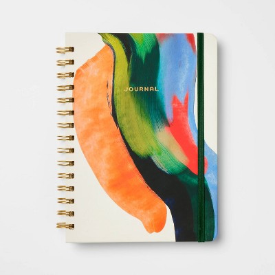 240pg Ruled Journal 8.25"x6.25" Abstract Watercolor - Threshold™: Hard Cover, Narrow Lined, Ring Binding, Multicolored