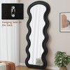 Angel Sar Wavy Full Length Floor Mirror, 63x24 In with Stand, Plush Flannel Fabric Frame, Shatter Resistant, For Bedroom Living Room Entryway, Black - 3 of 4