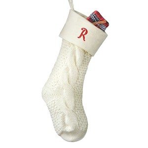 Personalization Mall Cozy Cable Knit Embroidered Initial Stocking, Ivory - 1 of 3