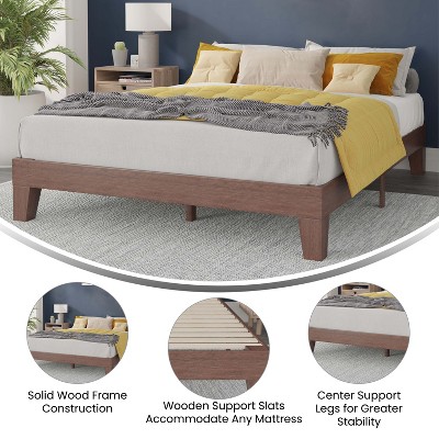 Walnut Queen Wood Frame Platform Bed with Slats