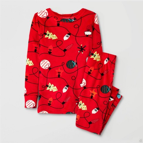 Toddler 2pc Christmas Lights Snuggly Soft Pajama Set Cat Jack Red 5T