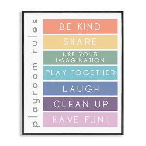 Stupell Industries Bold List of Playroom Rules Kids Rainbow Stripes Framed Giclee Art - 1 of 4