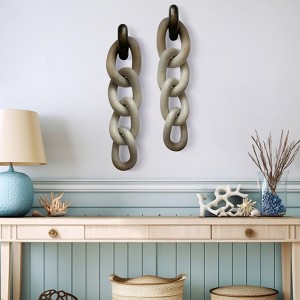 Decorative Resin Chain Link Wall Sculpture Set - 28" Hanging Art - Brown & Ivory Modern Wall Decor - Set of 2 - 1 of 4