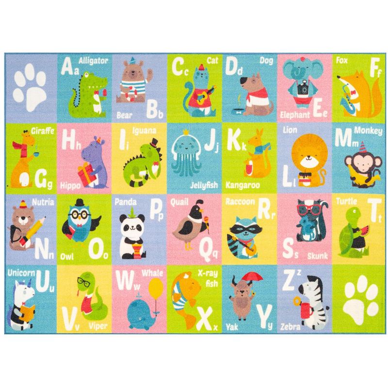KC CUBS Boy & Girl Kids ABC Alphabet Animal Educational Learning & Fun Game Play Area Non Slip Nursery Bedroom Classroom Rug Carpet, 1 of 11