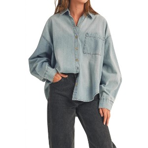 Women's denim button down shirt - MIOU MUSE - 1 of 4
