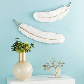 Polystone Bird Feather Wall Decor White - CosmoLiving by Cosmopolitan