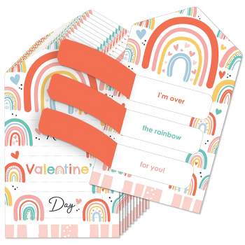 Big Dot of Happiness Hello Rainbow - Boho Cards for Kids - Happy Valentine's Day Pull Tabs - Set of 12