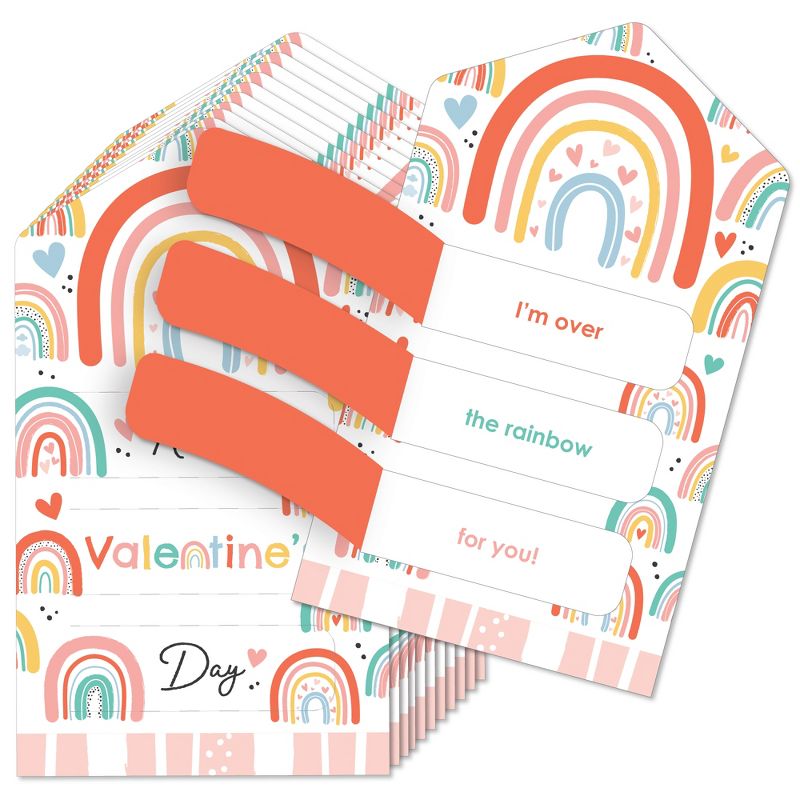 Big Dot of Happiness Hello Rainbow - Boho Cards for Kids - Happy Valentine's Day Pull Tabs - Set of 12, 1 of 8