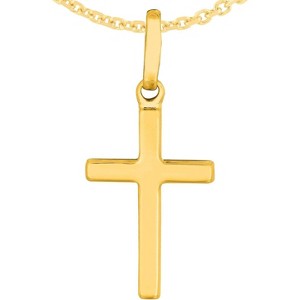 14k Yellow Gold 0.8" Classic Square Edged Cross Charm Pendant with optional Adjustable Chain Necklace - 1 of 3