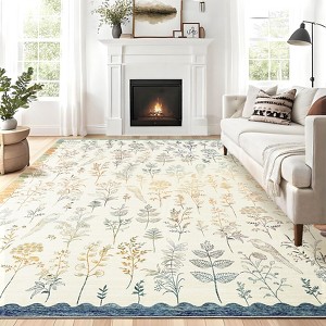 Solid Washable Rug Ultra Soft Colorful Floral Rug for Living Room Low Pile Foldable Thin Non Slip Carpet - 1 of 4