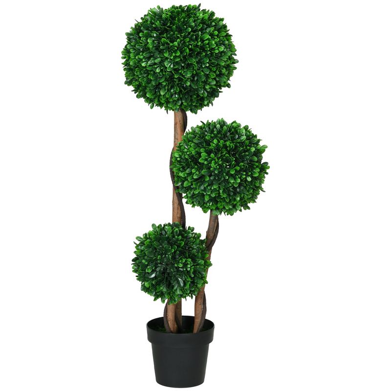 HOMCOM 43.25" Artificial 3 Ball Boxwood Topiary Tree with Pot, Indoor Outdoor Fake Plant for Home Office Living Room Decor, 1 of 7