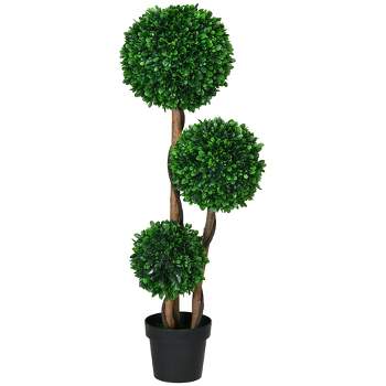 HOMCOM 43.25" Artificial 3 Ball Boxwood Topiary Tree with Pot, Indoor Outdoor Fake Plant for Home Office Living Room Decor