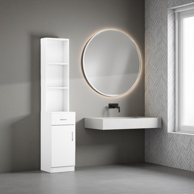 FURNIinspire Bathroom Storage Cabinets Standing Storage Cabinet, Bathroom Cabinet Organizer With 5 Compartments 1 Drawer, White, 13"*13.4"*70.1"