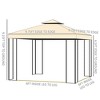 Aghana Digitals 10'x10' Beige Metal Patio Gazebo with Double Roof, Tree Motifs, Netting Sidewalls & - 3 of 4