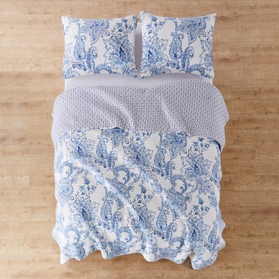 Bennett Blue and White Cotton Reversible Full Quilt Set