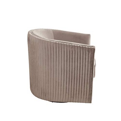 Transitional Gray Velour Swivel Accent Chair with Acacia Wood Frame