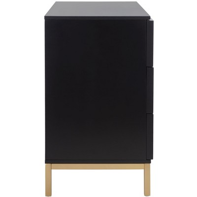 Black and Natural Rattan 3-Drawer Chest with Gold Legs