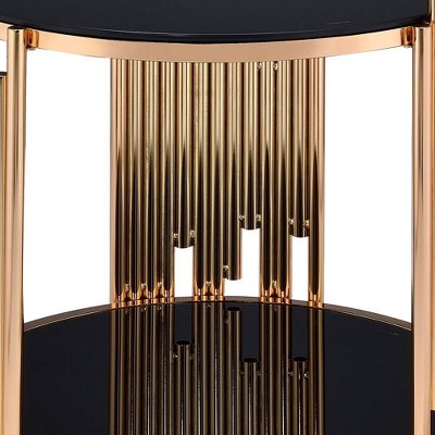 Tanquin 25" Round Black Glass & Gold Metal End Table