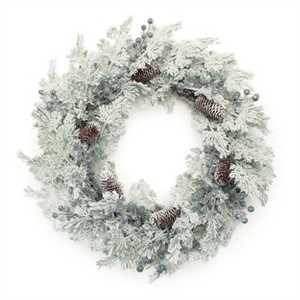 Flocked Pine Cedar Berry Wreath 24"D - 1 of 2