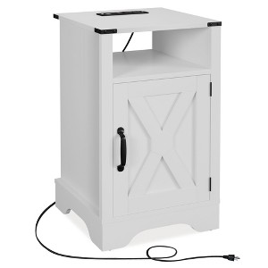 NicBex Nightstand with Charging Station and Open Storage Shelf Modern End Table with Door and Metal Handle for Bedroom,Living Room - 1 of 4