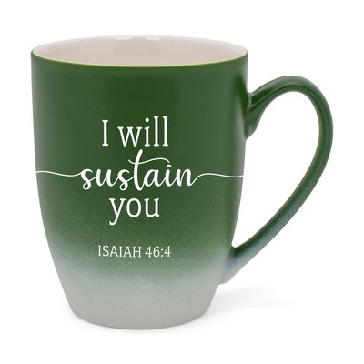 Elanze Designs I Will Sustain You Two Toned Ombre Matte Green and White 12 ounce Ceramic Stoneware Coffee Cup Mug