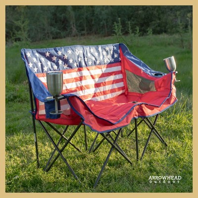 Patriotic Red, White, and Blue Folding Loveseat with Cup Holders