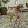 Merrick Lane Set of 2 Solid Acacia Wood Armless Folding Patio Bistro Chairs with Slatted Backs and Seats in Natural Finish - 4 of 4