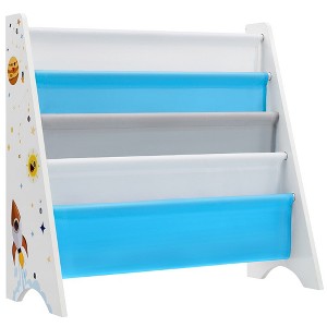 SONGMICS Kids Bookcase Book Organizer with Anti-Tip Kit Storage Shelf for Children's Room Playroom School White Blue and Gray - 1 of 4