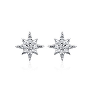 Saint Roman Leamont Sterling Silver Starburst Stud Earrings with Zirconium Oxide, Rhodium Plated, 0.72" x 0.72" - 1 of 3