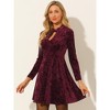 Allegra K Women's Keyhole Neck High Waist Long Sleeve Velvet Swing Mini Dress - 2 of 4