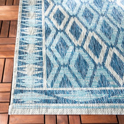 Navy and Grey Geometric Synthetic Round Area Rug