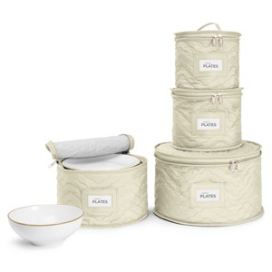 Sorbus 4 Piece Quilted China Dinnerware Storage Cases - for Dinnerware, Plate Organizer - 1 of 4