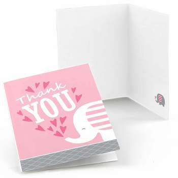 Big Dot of Happiness Pink Elephant - Girl Baby Shower or Birthday Party Thank You Cards (8 count)