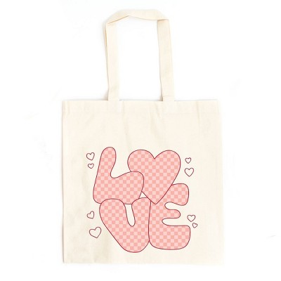 City Creek Prints Valentines Love Pink Canvas Tote Bag - 15x16 - Natural