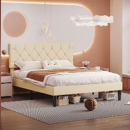 VECELO Queen/Full/Twin Upholstered Platform Bed Frame with Button Tufted Adjustable Headboard