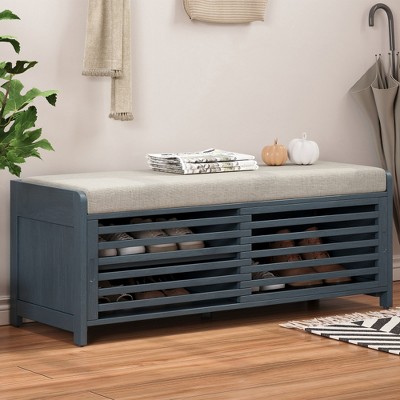 Lycvki Distressed Shutter Storage Bench with Acacia Veneer