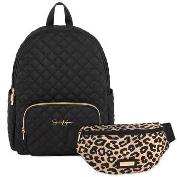 Jessica Simpson Quilted Backpack Diaper Bag with Fanny Pack - Black