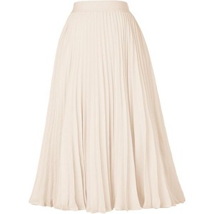Women High Elastic Waist Pleated Chiffon Skirt Midi Swing A-line Skirts Beige - 1 of 4