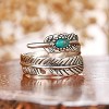 Sterling Silver Feather Ring with Black Onyx & Turquoise - Adjustable Stacking Vintage Statement Ring for Women & Men - 3 of 4
