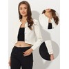 Allegra K Women's Collarless Button Down Crop Jean Denim Jackets - 2 of 4