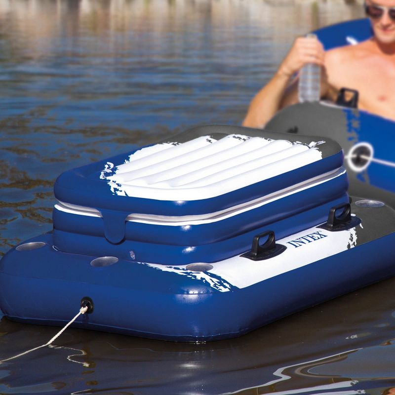 Intex 58821EP Inflatable Mega Chill II 72 Can Beverage Cooler Float with Lid and 6 Cupholders for Pool and Lake Floating, Black, White, and Blue, 3 of 7