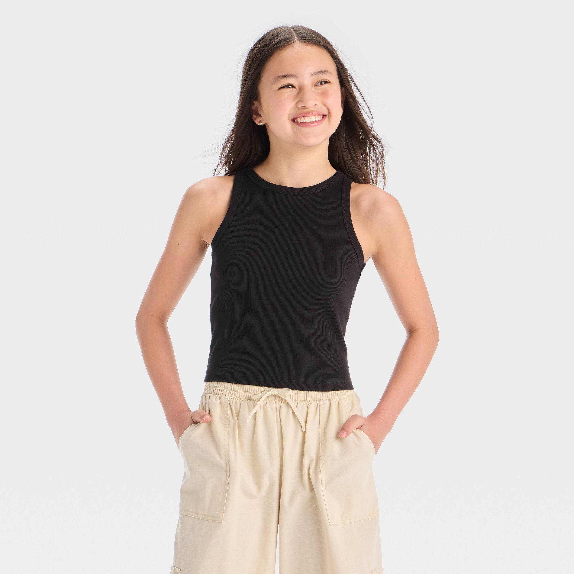 Girls' High Neck Ribbed Tank Top - art class™