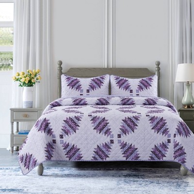 Twin 2pc Cathedral Window Reversible Quilt Set Purple - Country Living