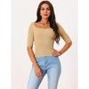 Seta T Women's Half Sleeve Square Neck Slim Fit Solid Ribbed Knit Sweaters - 3 of 4
