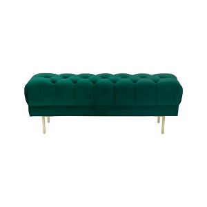 Homepop Downing Large Velvet Decorative Bench with Button Tufting Emerald, Green