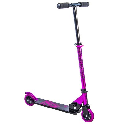 Huffy 28039 100mm Prizm Folding Inline Scooter for Kids Ages 5 and Over, Pink, Lightweight Design, Steel Rear Foot Brake